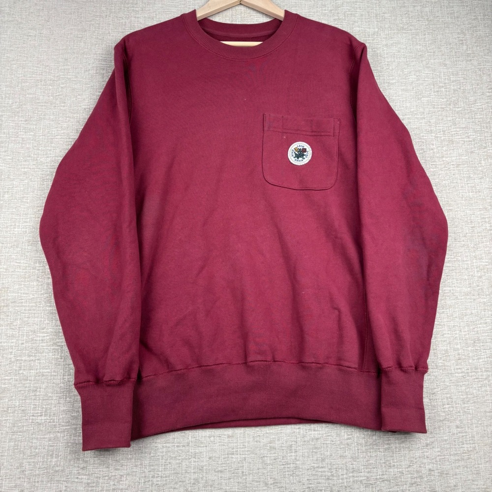Aime Leon Dore Mens Pocket Sweatshirt Burgundy Floral Crest Patch Pullover M